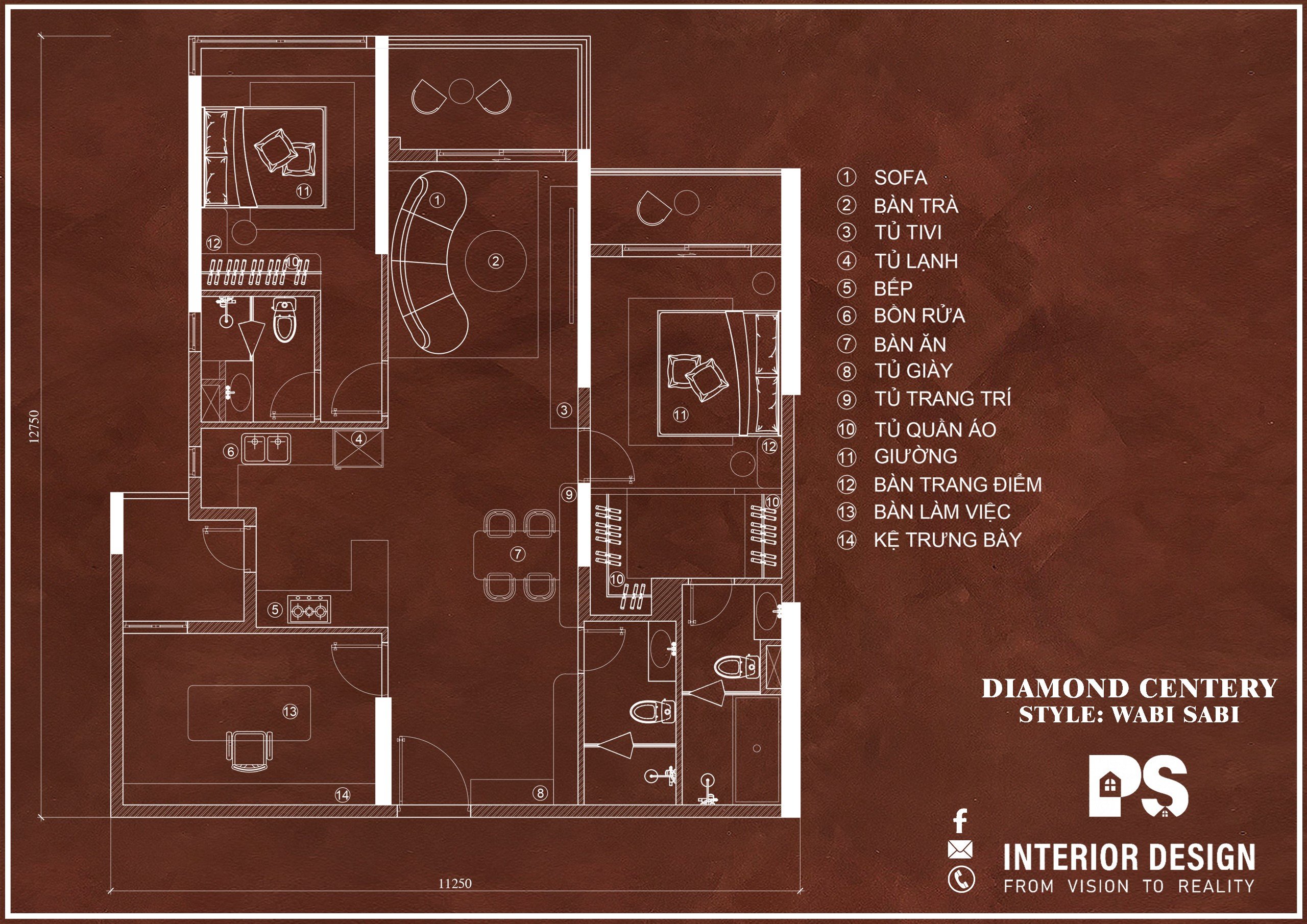 thiết kế nội thất căn hộ Diamond Centery Celadon City