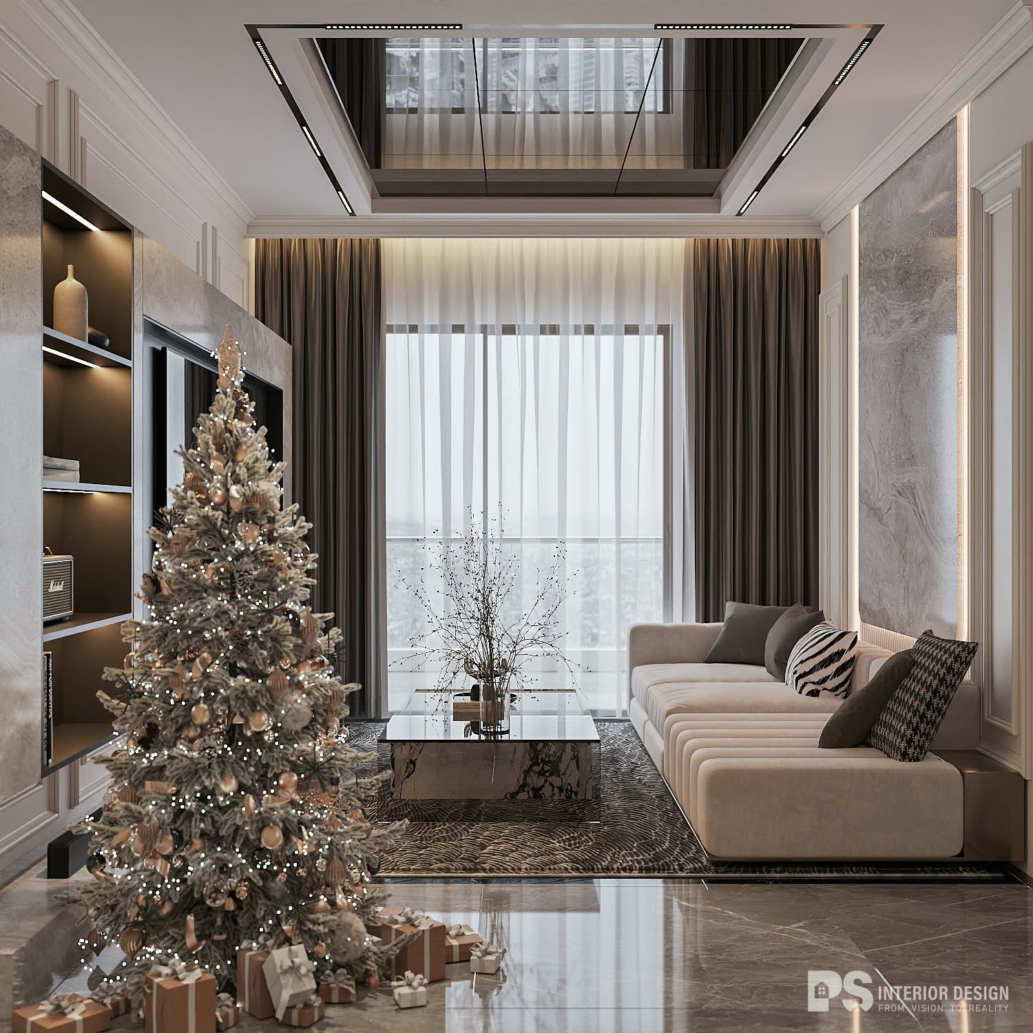 Thiết kế nội thất Căn hộ Diamond Centery 2 phòng ngủ Tân Cổ Điển sang trọng 