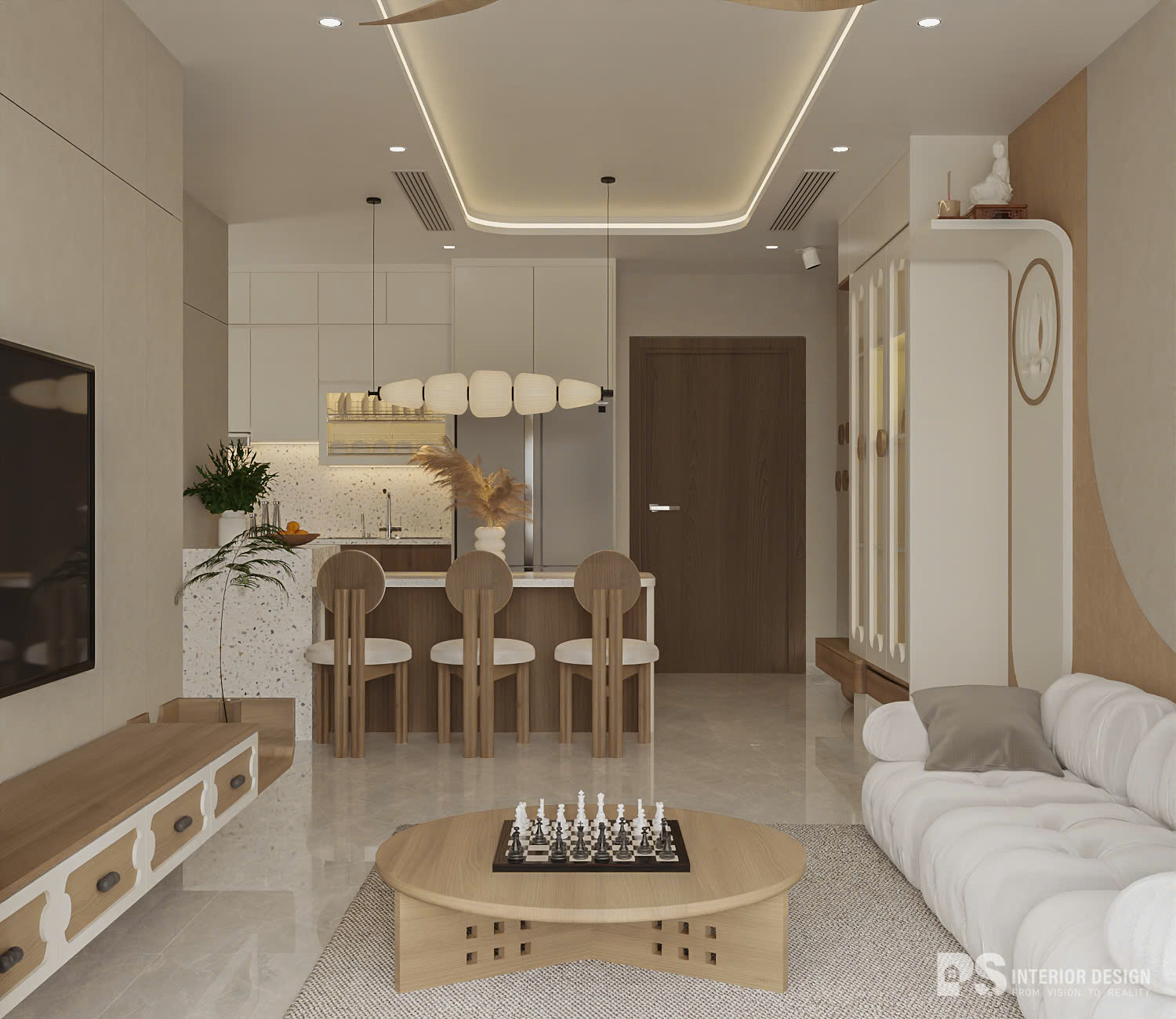 Thiết kế nội thất căn hộ The Privia theo phong cách Wabi Sabi bàn ăn