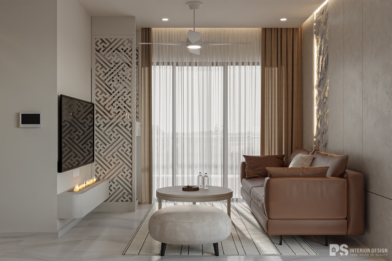 Thiết kế nội thất căn hộ Diamond Alnata Plus wabi sabi mix hiện đại