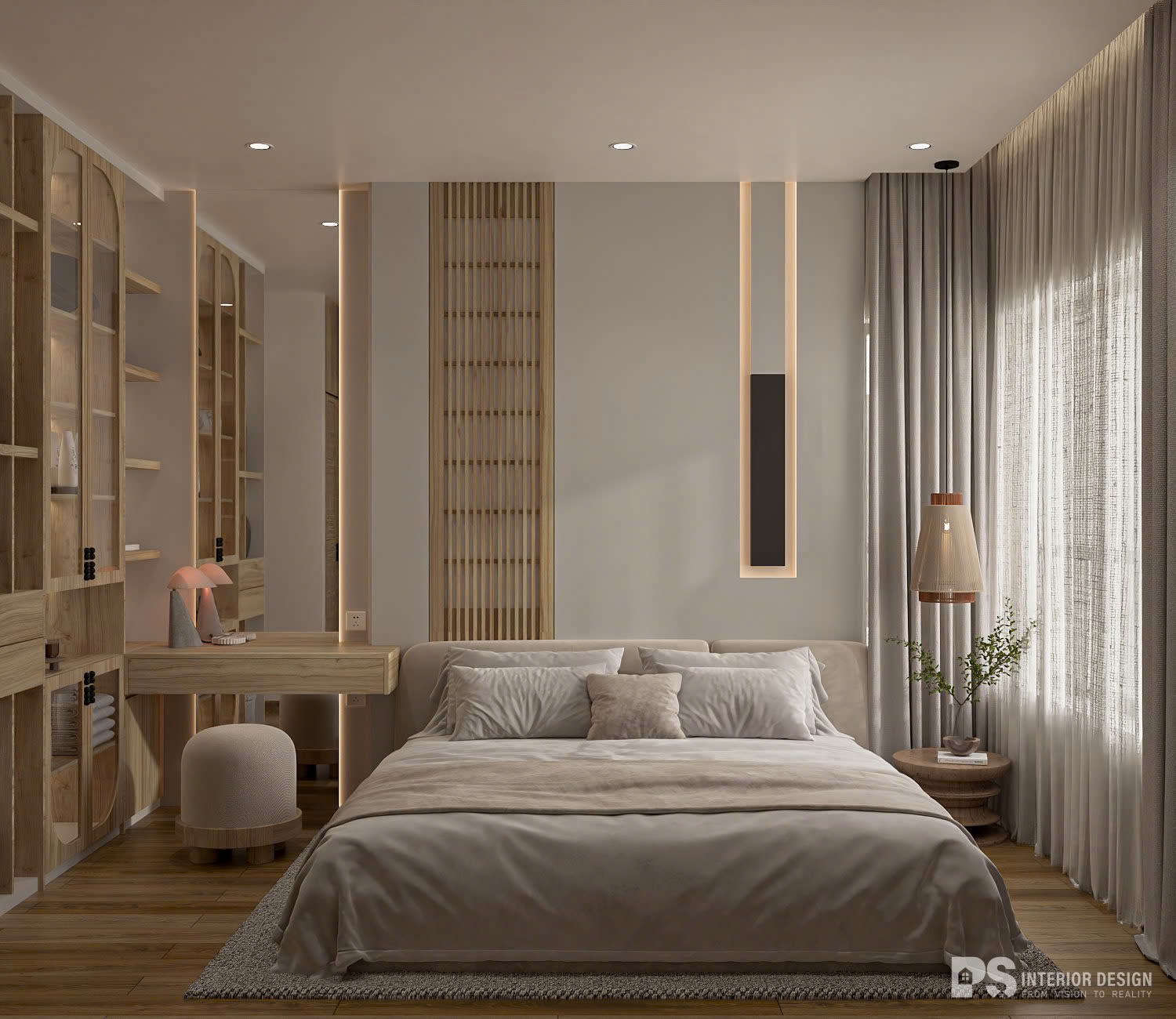 phòng ngủ căn hộ diamond centery celadon city wabi sabi