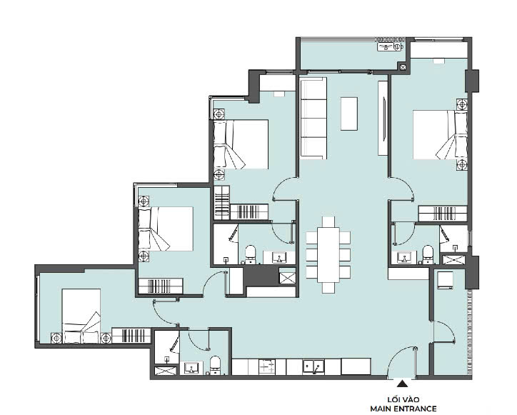 Mặt bằng thiết kế nội thất căn hộ Masteri Grand View 4 phòng ngủ
