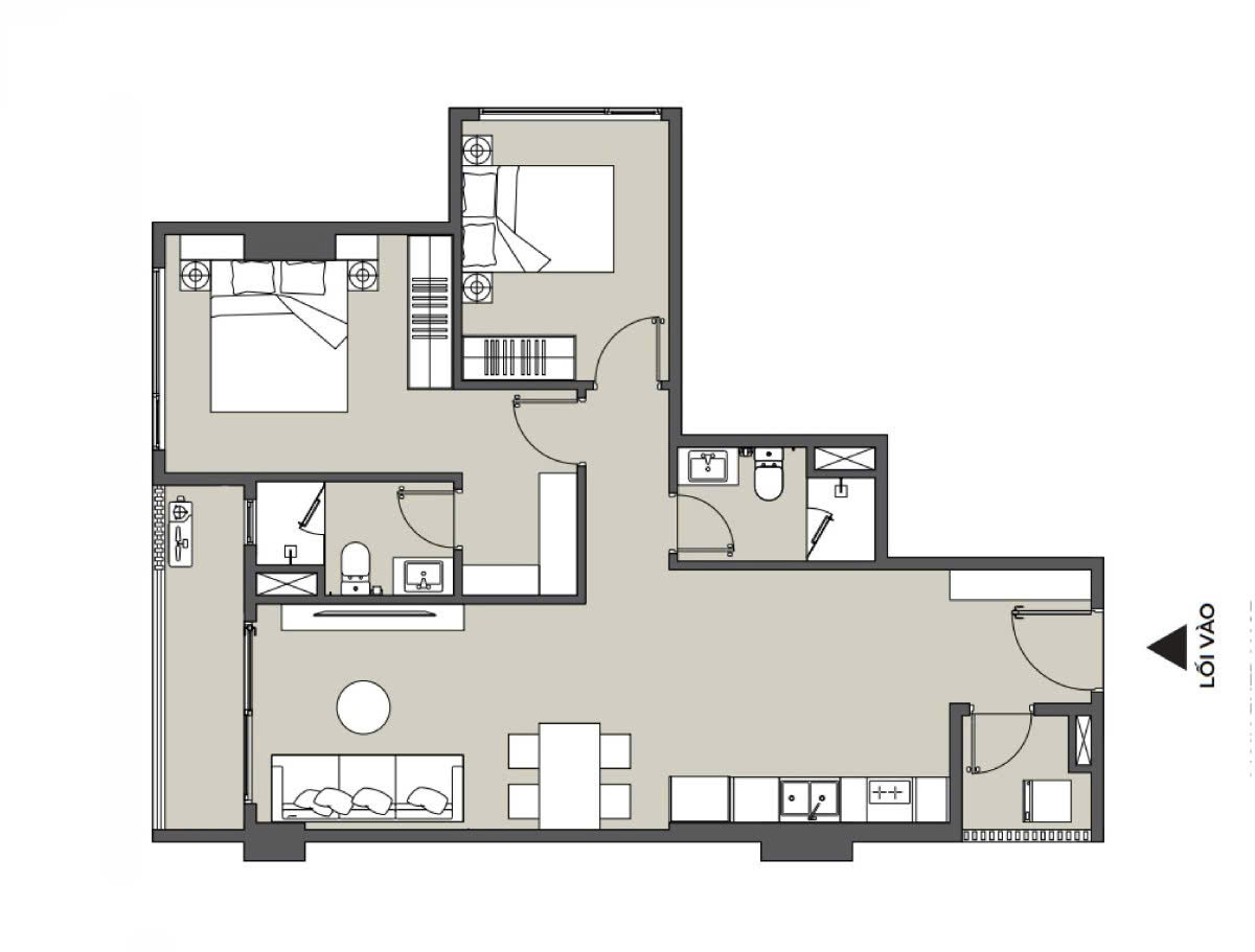 Mặt bằng thiết kế nội thất căn hộ Masteri Grand View 2 phòng ngủ